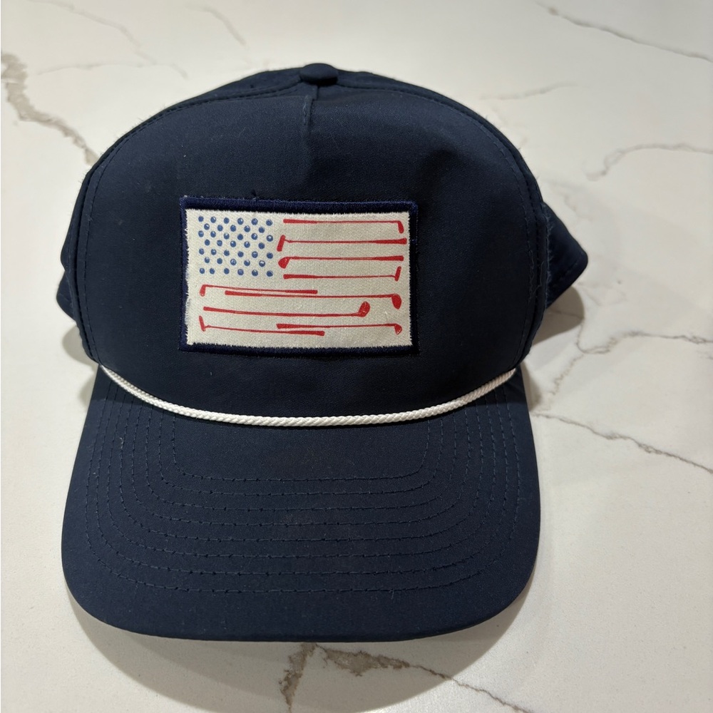 Navy Barstool Hat with Golf American Flag Patch